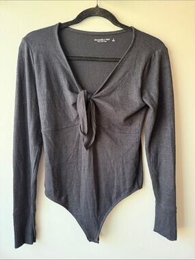 Abercrombie & Fitch Charcoal black Tie-Front Long Sleeve Bodysuit soft small